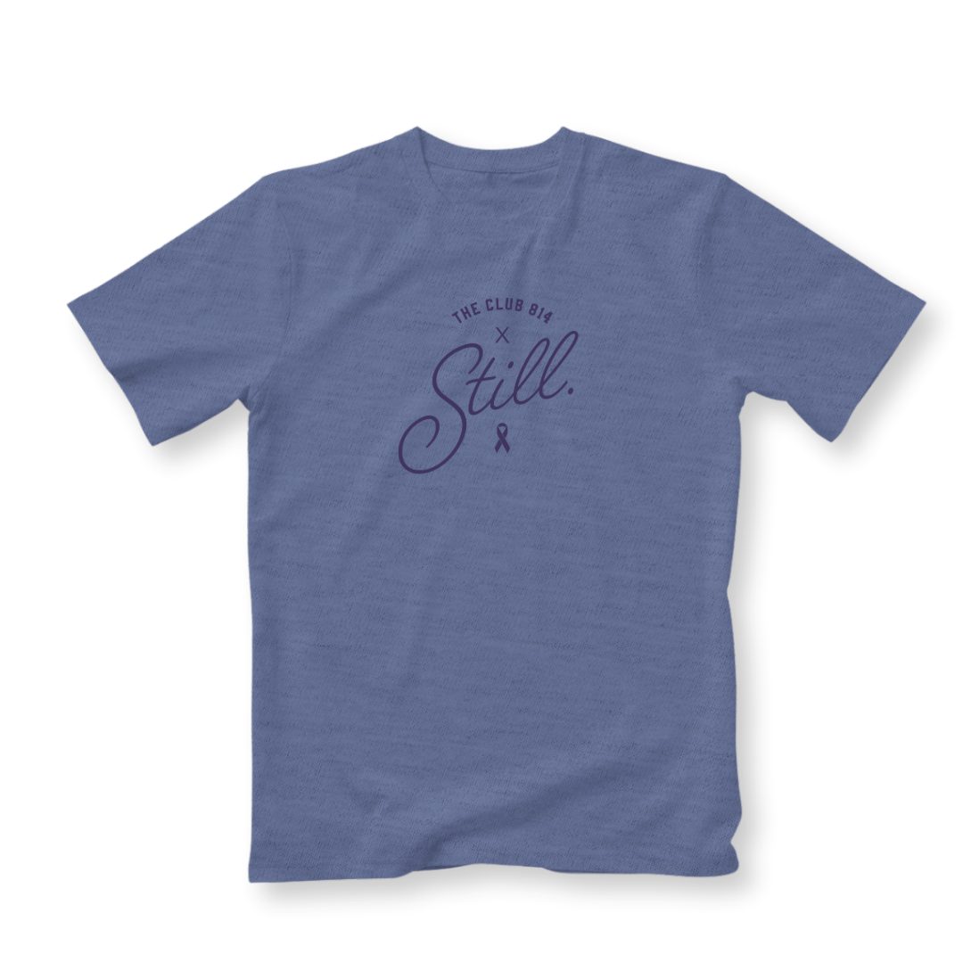 Still x Club 814 triblend tee with plum ink print, alternate view
