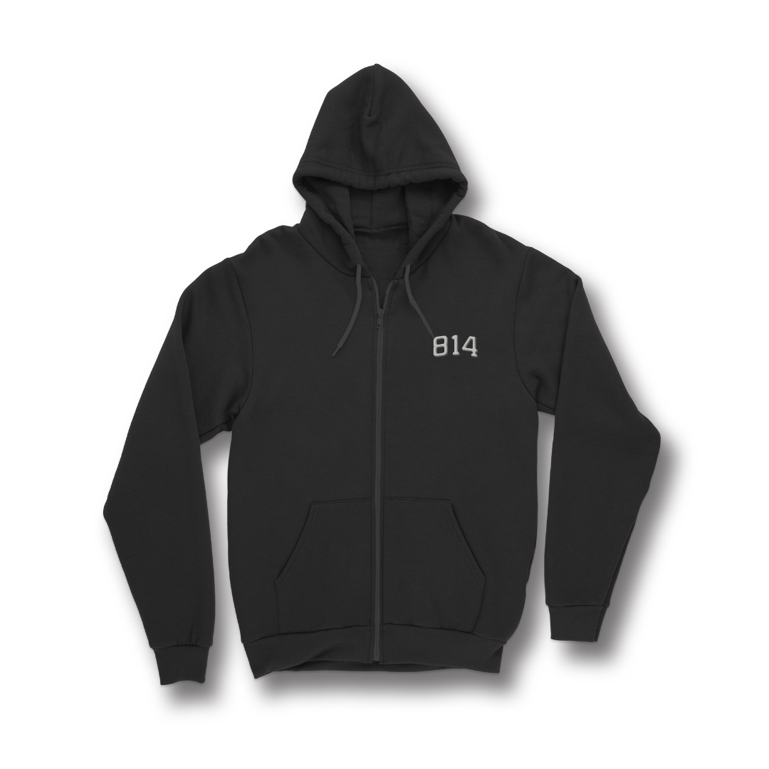 White Embroidery Zip Heavyweight Hoodie