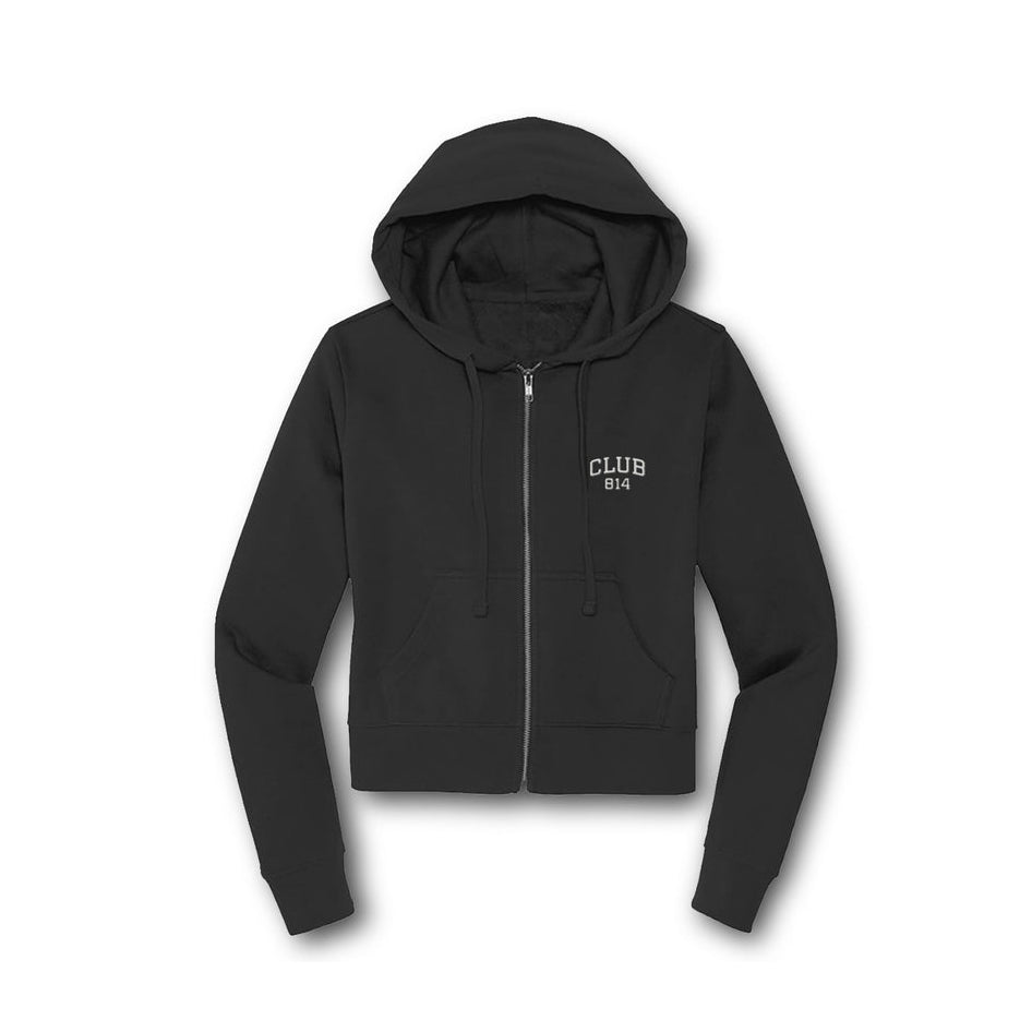 White Embroidery Cropped Women's Zip Hoodie