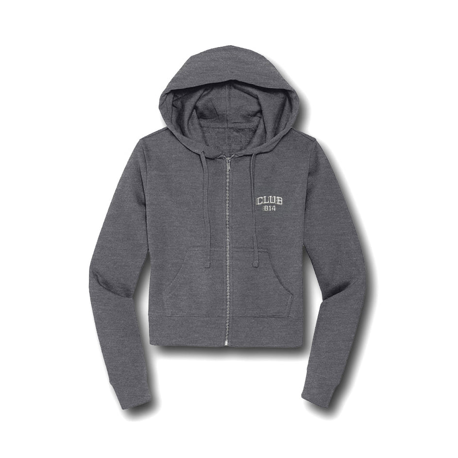 White Embroidery Cropped Women's Zip Hoodie