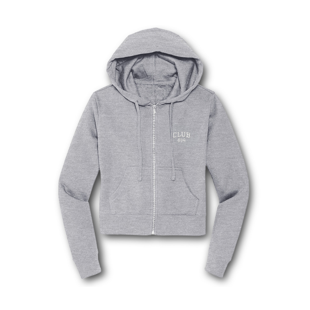 Embroidered Cropped Women's Zip Hoodie I / White on Light Heather Grey