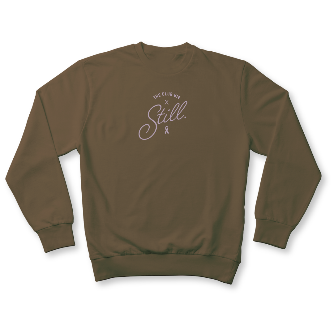 Still heavyweight crewneck in black with lilac Still print