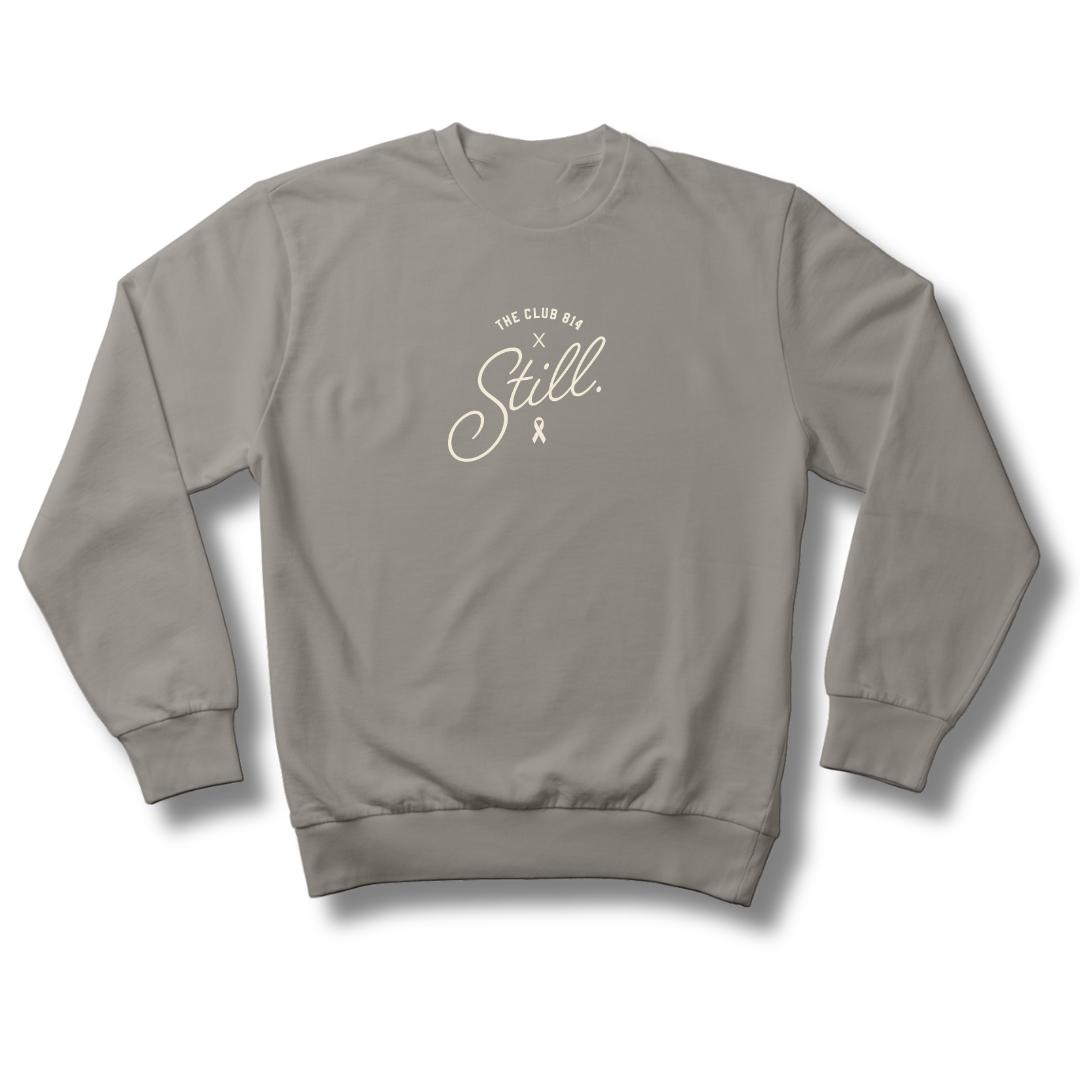 Still heavyweight crewneck in cement with white Still print