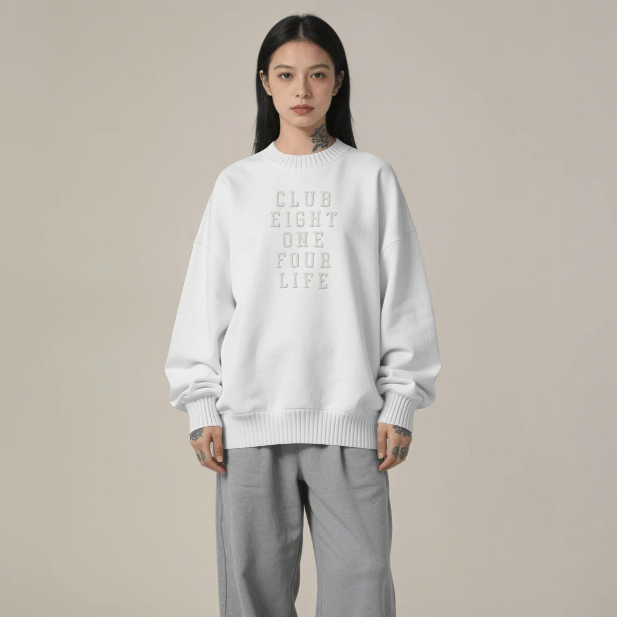 Eight One Four Life Faux Chenille Patched Crewneck Sweatshirt
