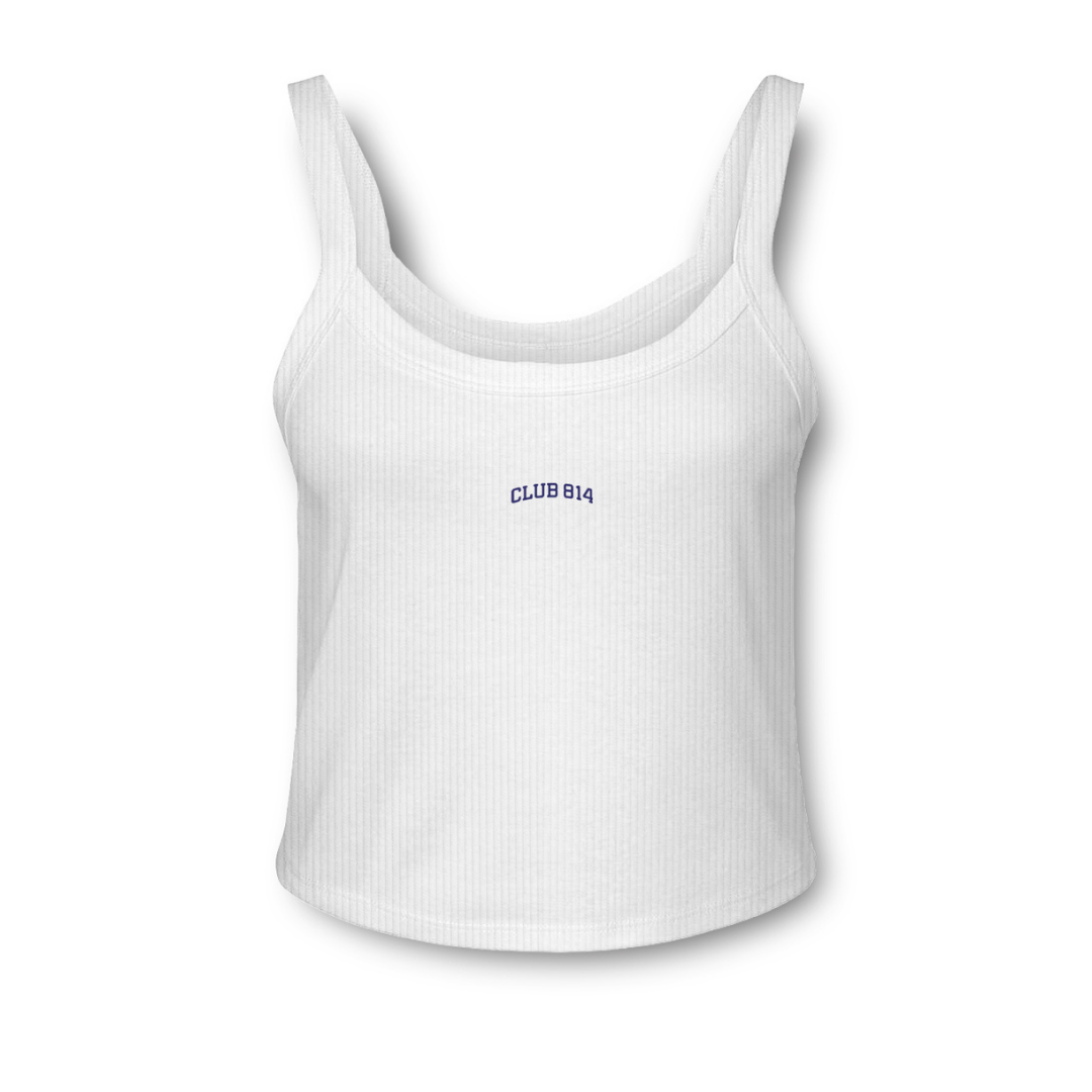 Embroidered Spaghetti Strap Micro-Rib Cropped Tank