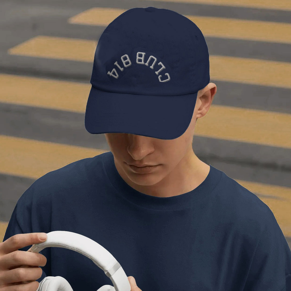 White Embroidery Upside Down Graphic Dad Hat