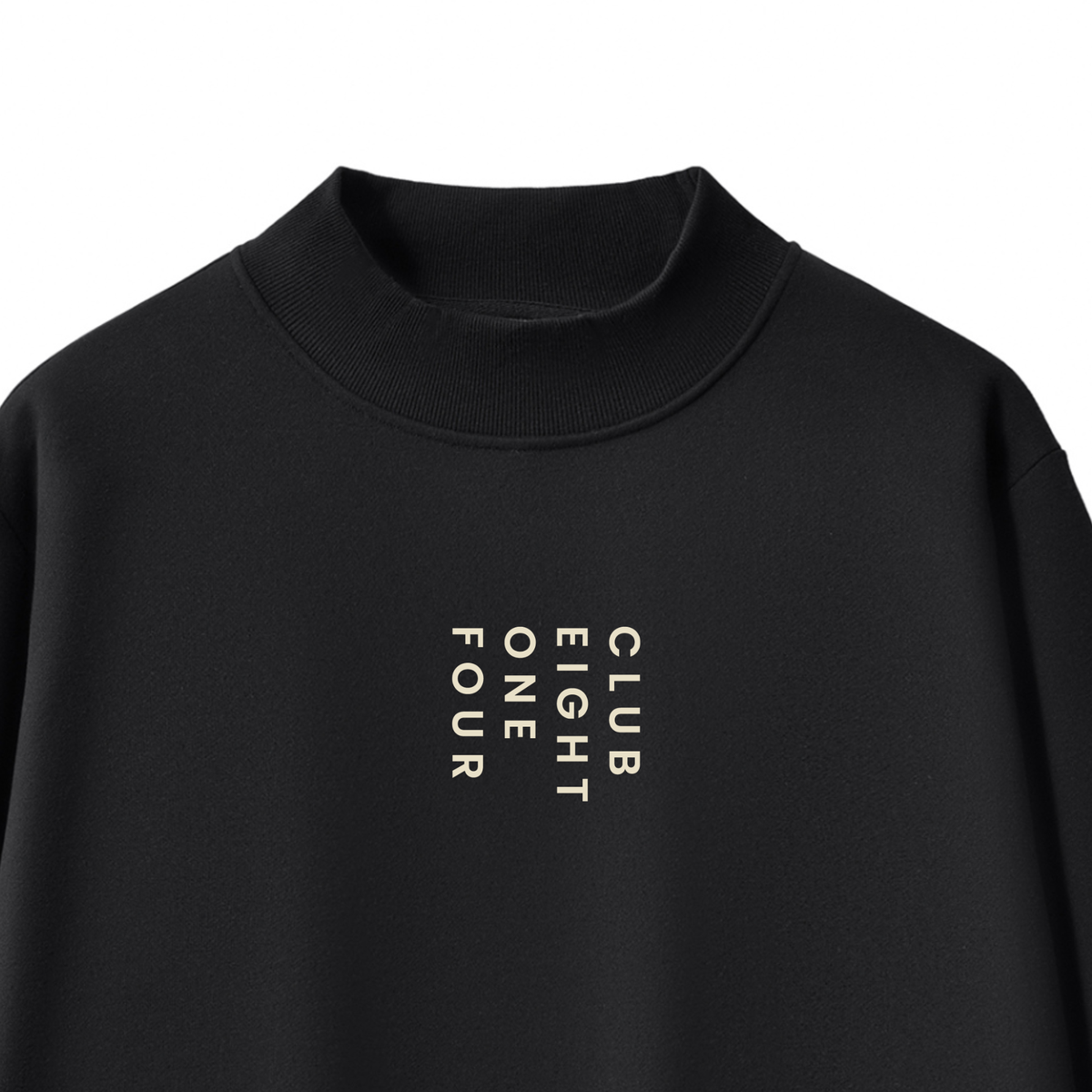 Club 814 Script Back mock neck sweatshirt in black, alternate view.