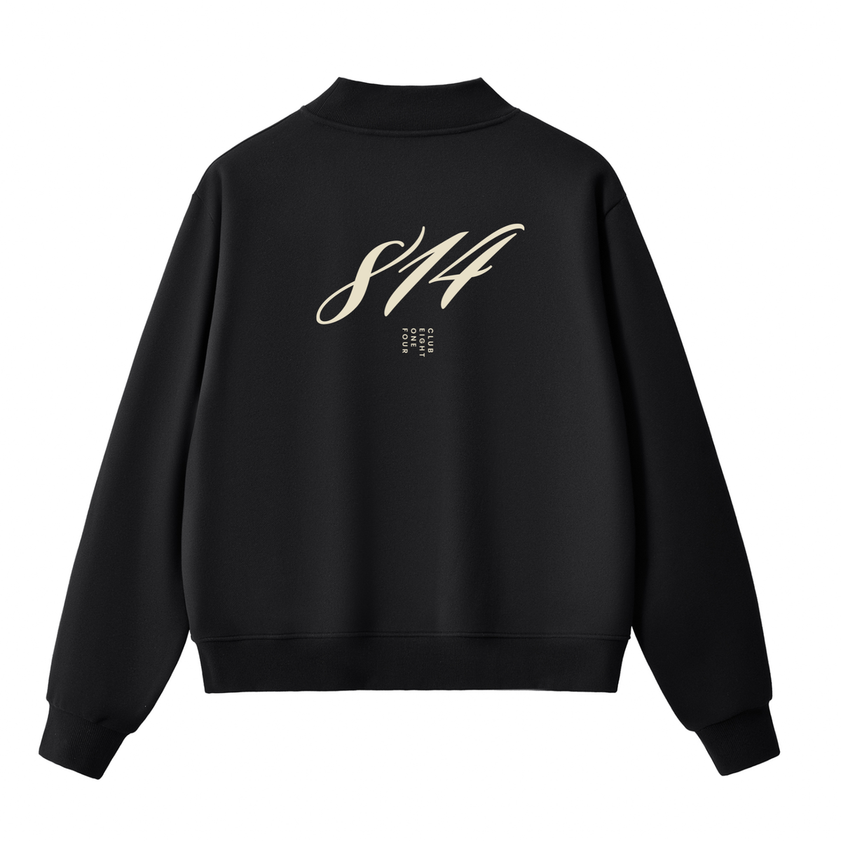 Club 814 Script Back mock neck sweatshirt in black, alternate view.