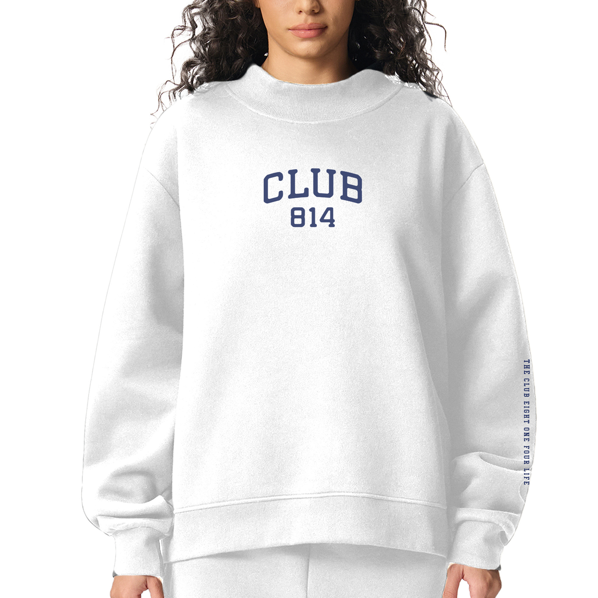 Club 814 Club OG mock neck sweatshirt in white, alternate view.
