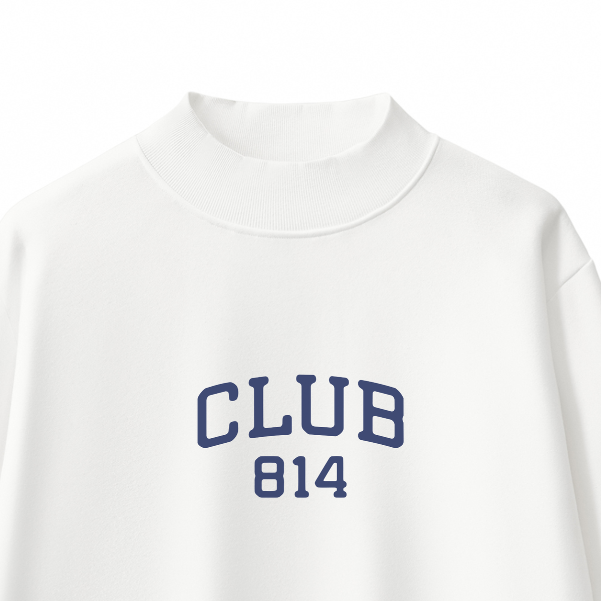 Club 814 Club OG mock neck sweatshirt in white, alternate view.