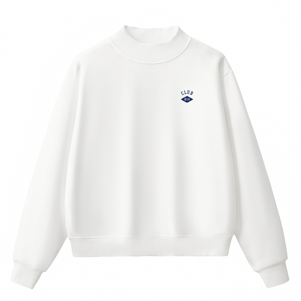 Club 814 Diamond Back mock neck sweatshirt in white with diamond back graphic.