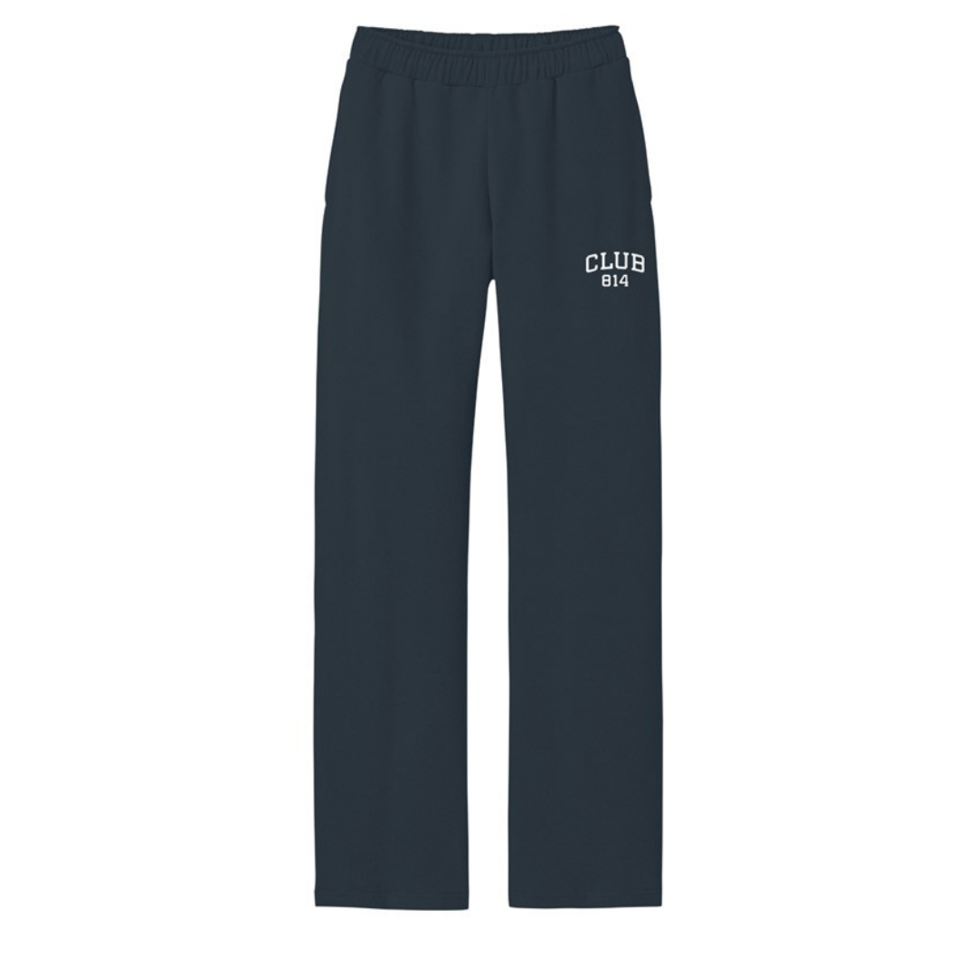 White Embroidery Open Bottom Sweatpant / New Navy