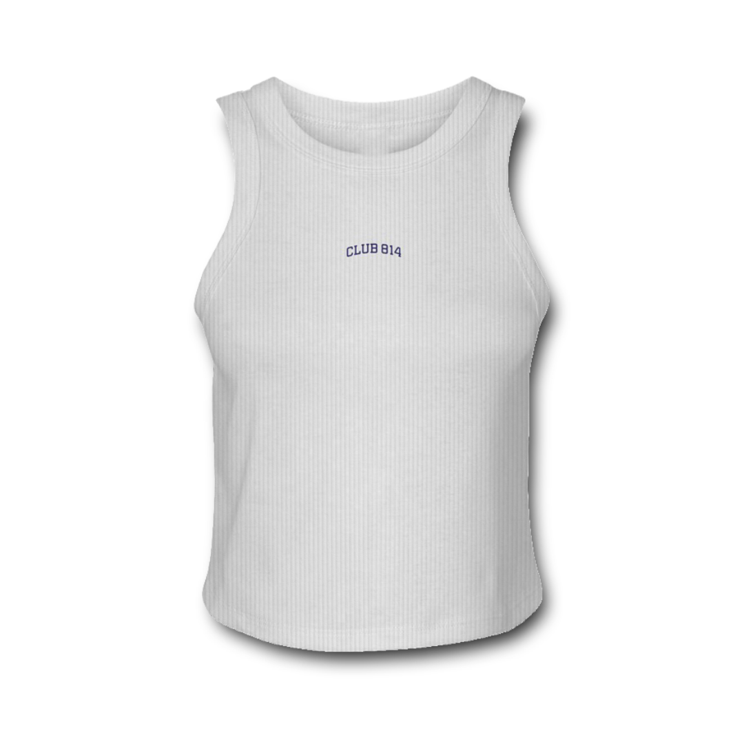 Navy Embroidery Micro Rib Racer Tank