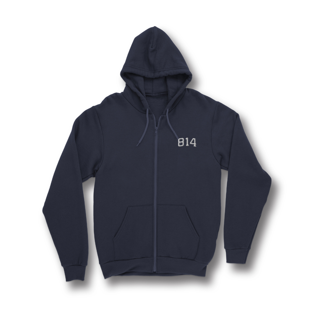 White Embroidery Zip Heavyweight Hoodie