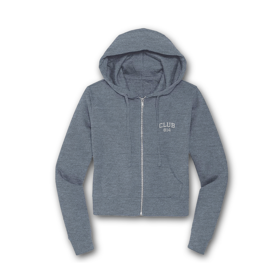 White Embroidery Cropped Women's Zip Hoodie