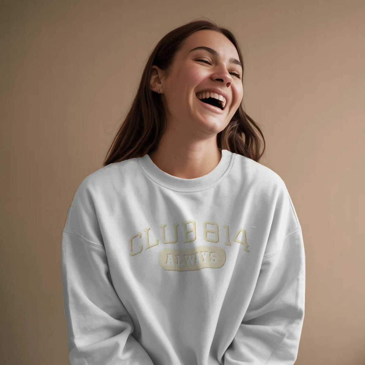 814 Always Bone Faux Chenille Patched Crew