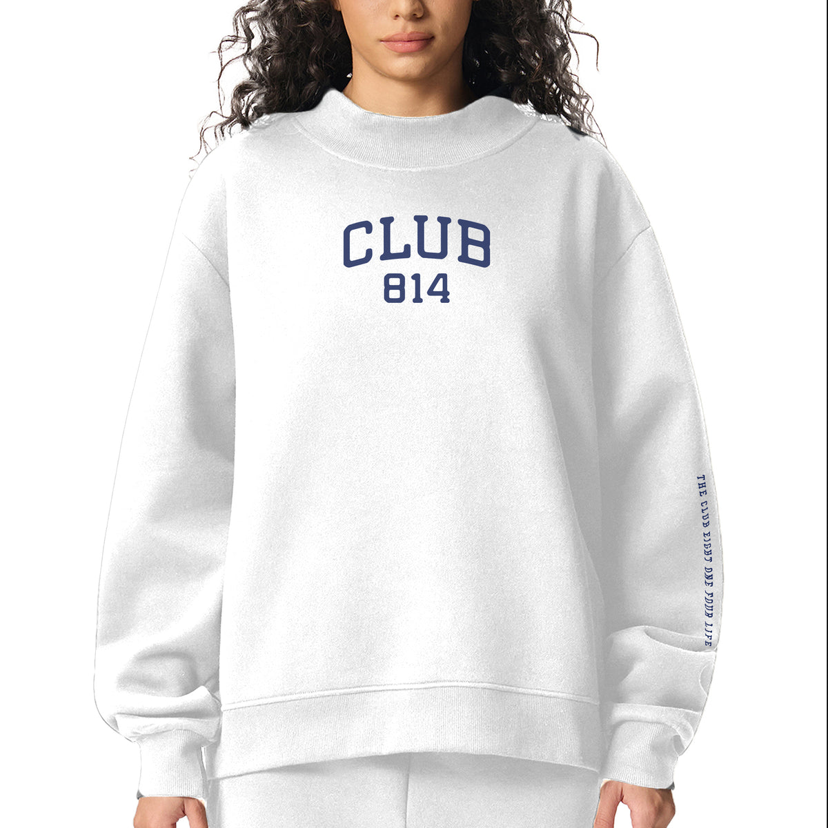 Club Mockneck Sweatshirt / White / Smaller Graphic — Limited Edition