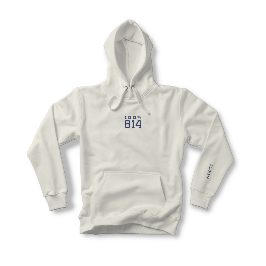 Club 814 heavyweight hoodie in bone with the 100% 814 graphic.
