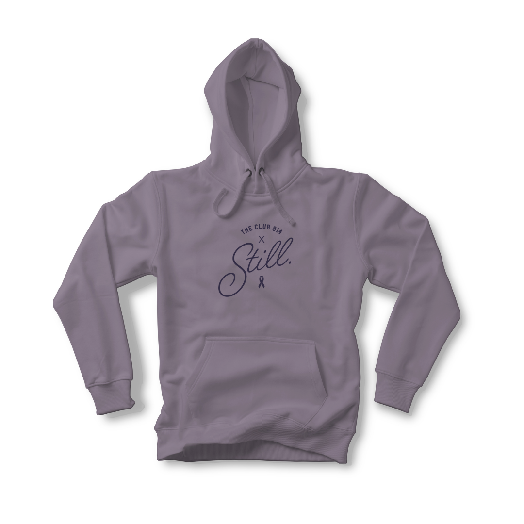 Still heavyweight hoodie in plum with plum Still print