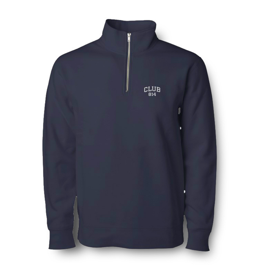 Club 814 midweight quarter-zip mock-neck pullover in light heather grey with embroidered 814.