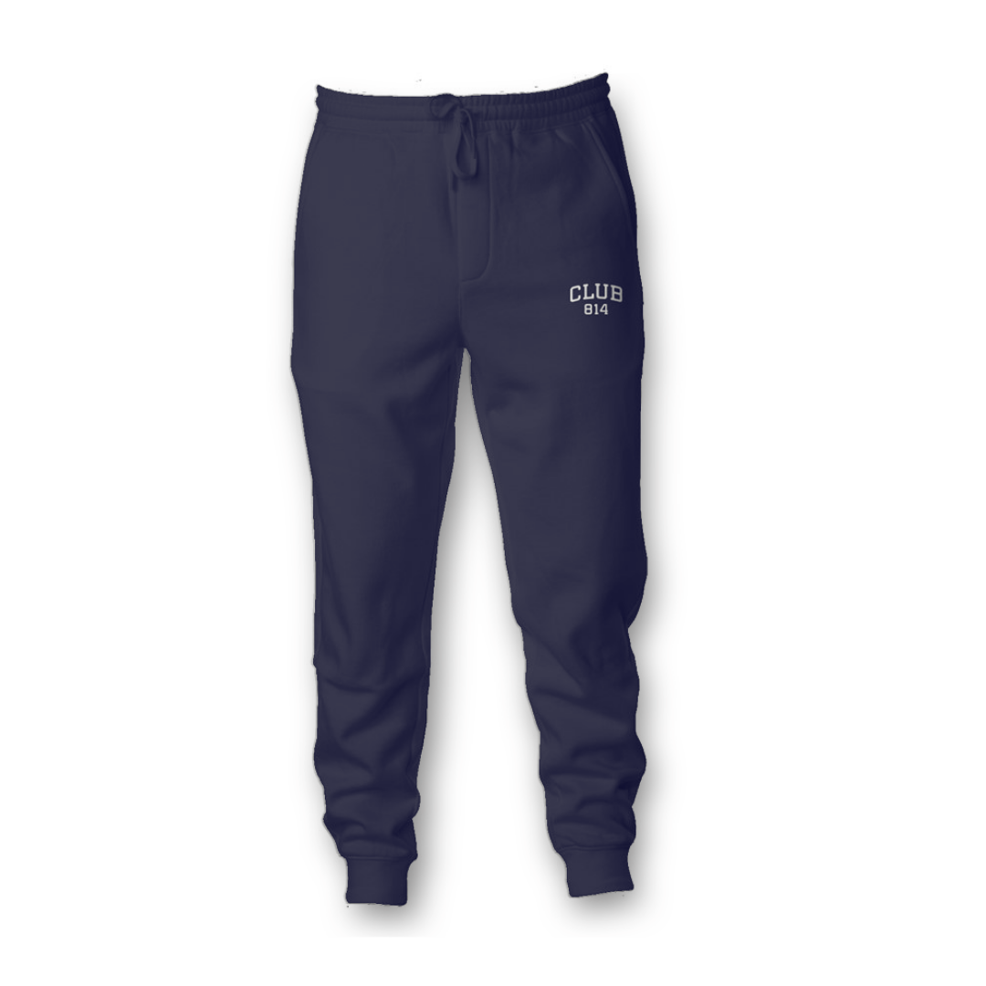 White Embroidered Joggers / Classic Navy