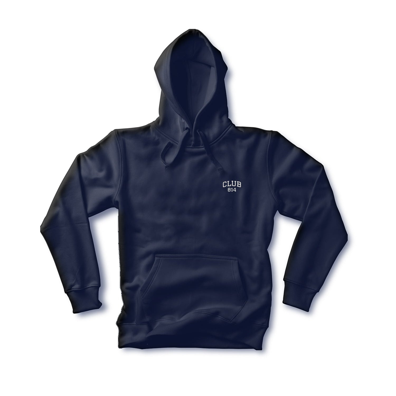 A dark navy blue pullover hoodie with a small white 'CLUB 911' logo printed on the left chest, displayed against a plain white background.
