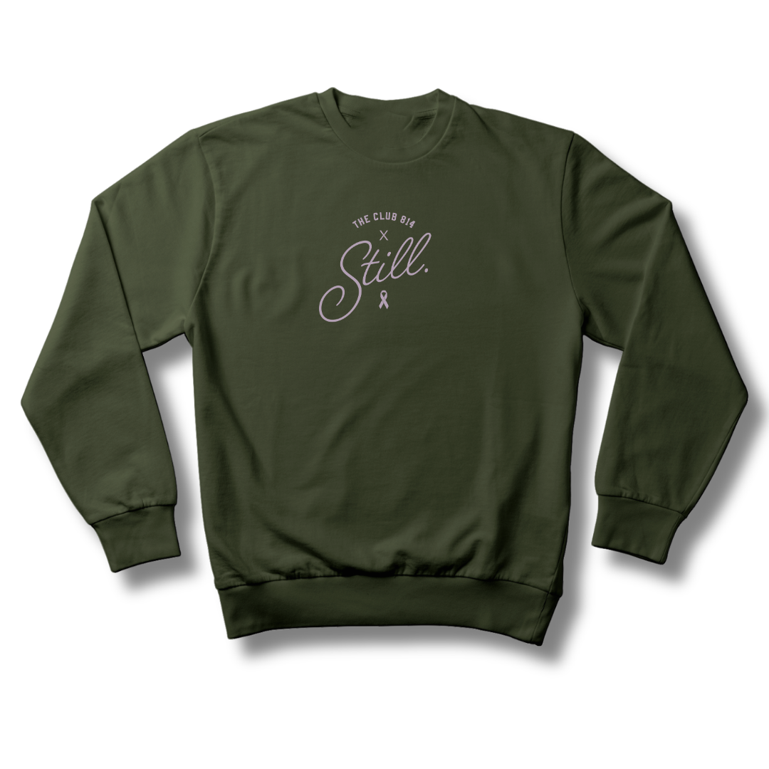 Still heavyweight crewneck in army with lilac Still print