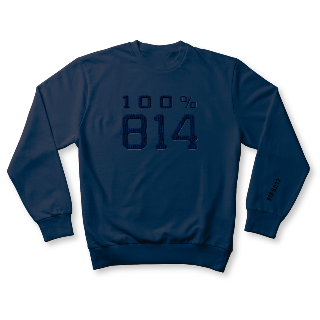 Club 814 heavyweight crewneck in navy with a faux-chenille 100% 814 patch.