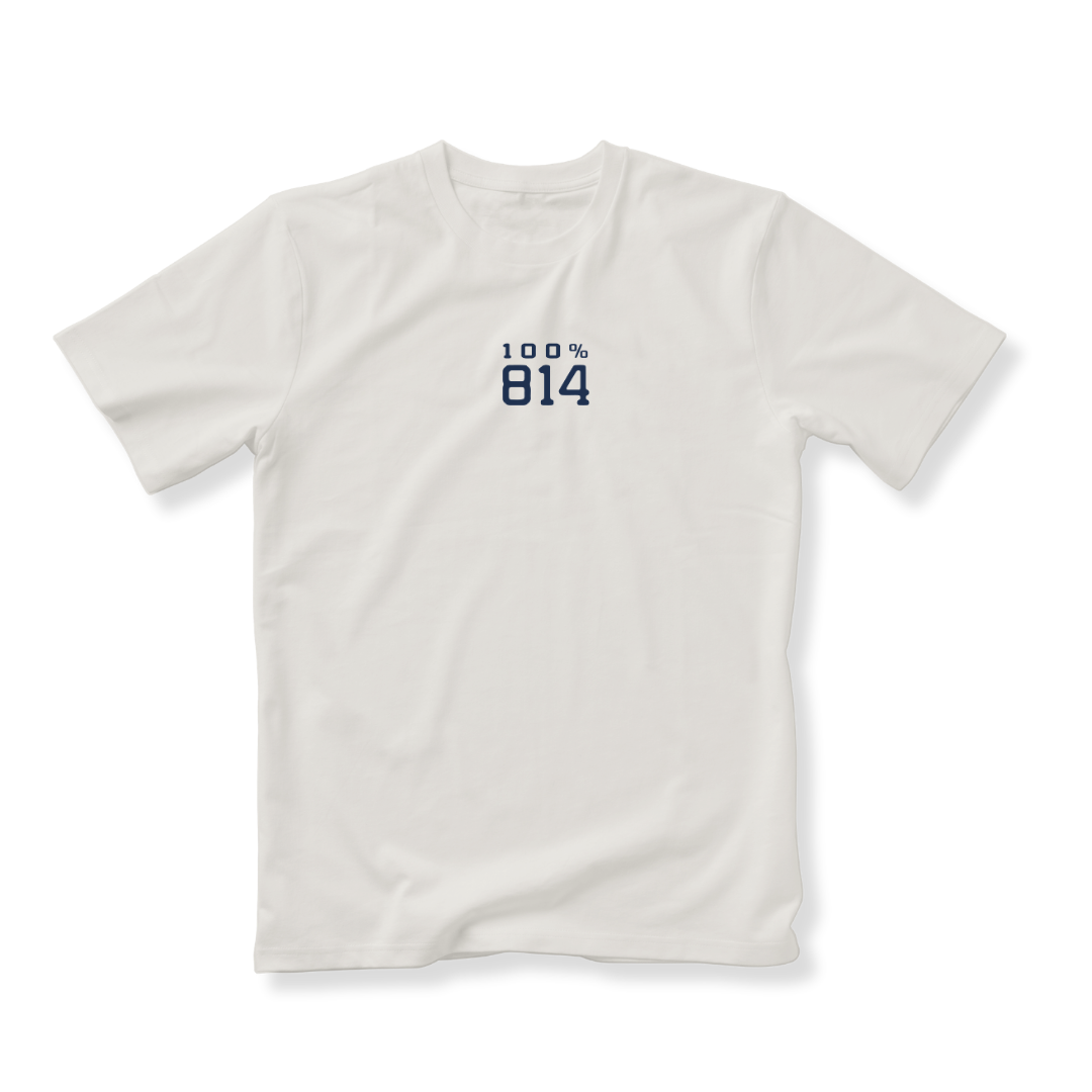 Club 814 Supima tee in natural with the Stripe Out graphic.