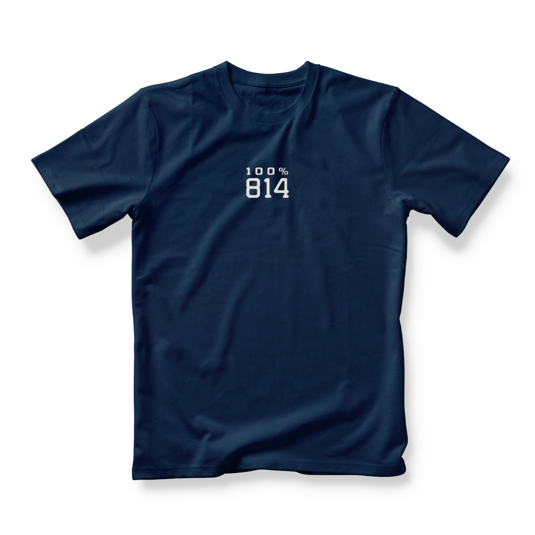 Club 814 Supima tee in navy with the 100% 814 graphic.