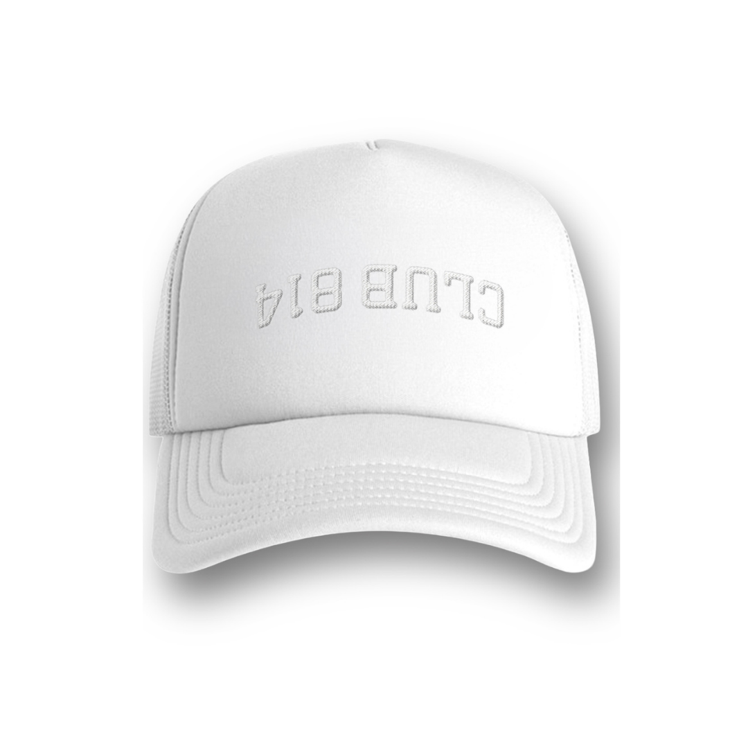 White Puff Embroidery Frame Foam Trucker Cap